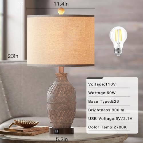 Set of 2 Dimmable Touch Control Table Lamps with USB Ports and AC Outlet F403347