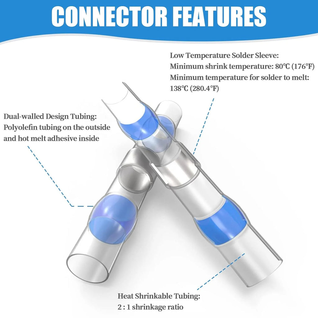 300PCS Self Soldering Heat Shrink Wire Connectors 26-8 AWG Waterproof Insulated Butt Splice Wire Terminals G46125