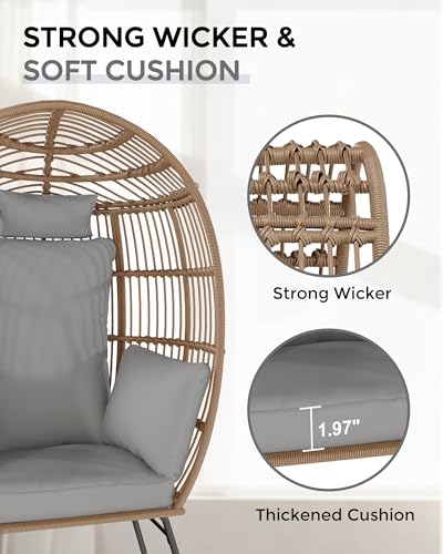 Grey Oversized Wicker Egg Chair with Ottoman H8173