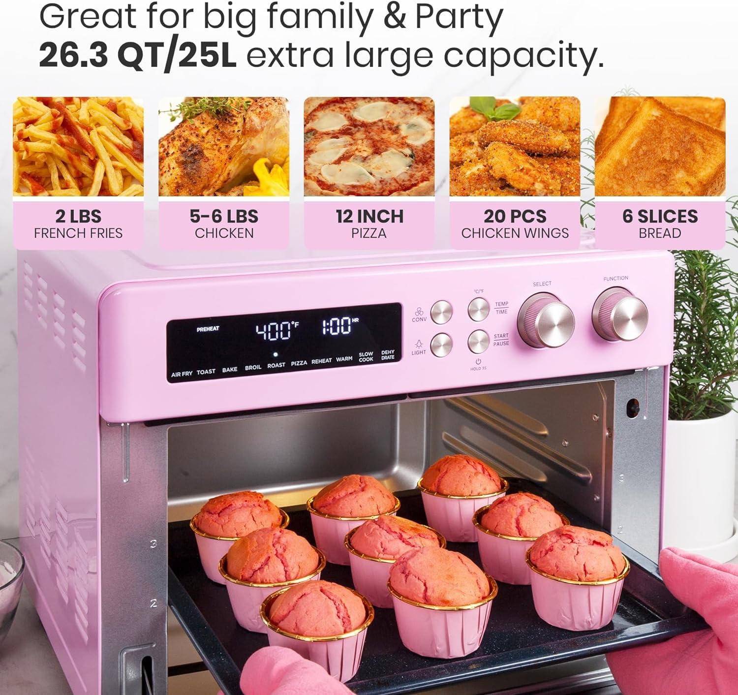 Pink 10-in-1 Convection Air Fryer Toaster Oven F115