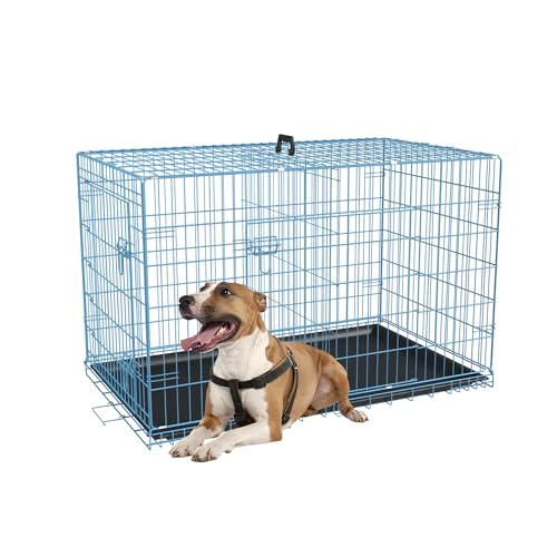 48 Inch Folding Metal Wire Dog Crate with Divider Panel and Leak-Proof Plastic Tray, Black Y680606