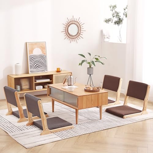 Foldable Floor Chair with Cushion, Wood Grey T848596