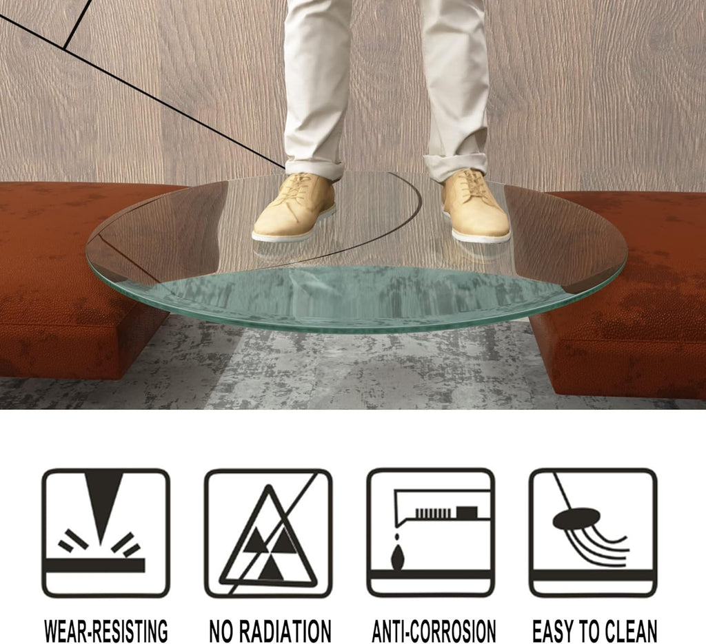 24" Round Transparent Tempered Glass Table Top 3/8" Thick Beveled Polished Edge Y69284