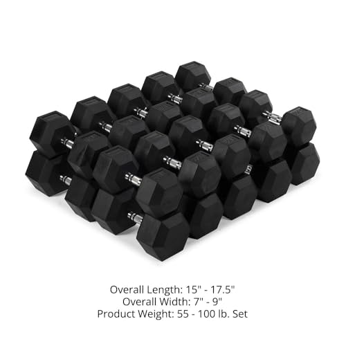 Black Rubber Coated Hex Dumbbell Pair D173911