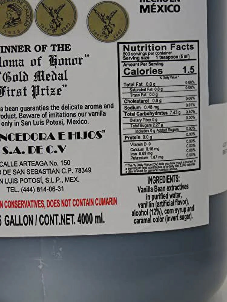 1 Gallon Pure Mexican Vanilla Extract P552