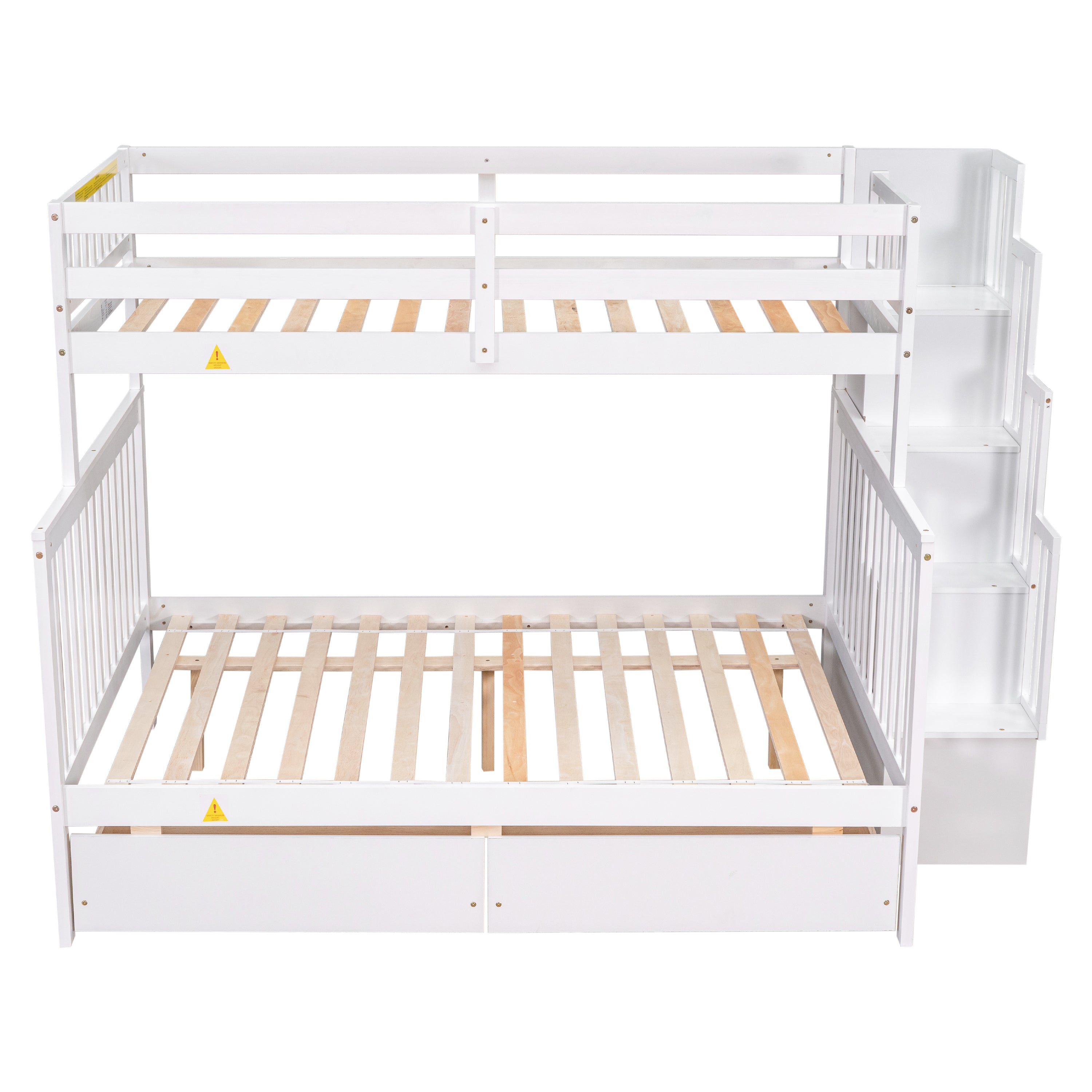 White Twin Bunk Bed with 2 Drawers and Stairs B707