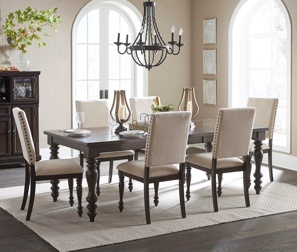 Grayish Brown Finish Dining Table with Draw Leaf Birch Veneer J674495