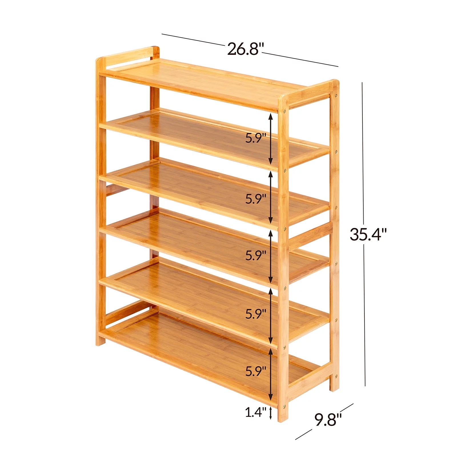 6 Tiers Bamboo Shoe Storage Rack, 18-24 Pairs, Wood Color U2843
