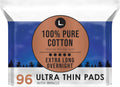 Cotton Topsheet Pads, Ultra Thin Pads with Wings, Unscented Menstrual Pads, 96 Count I67663