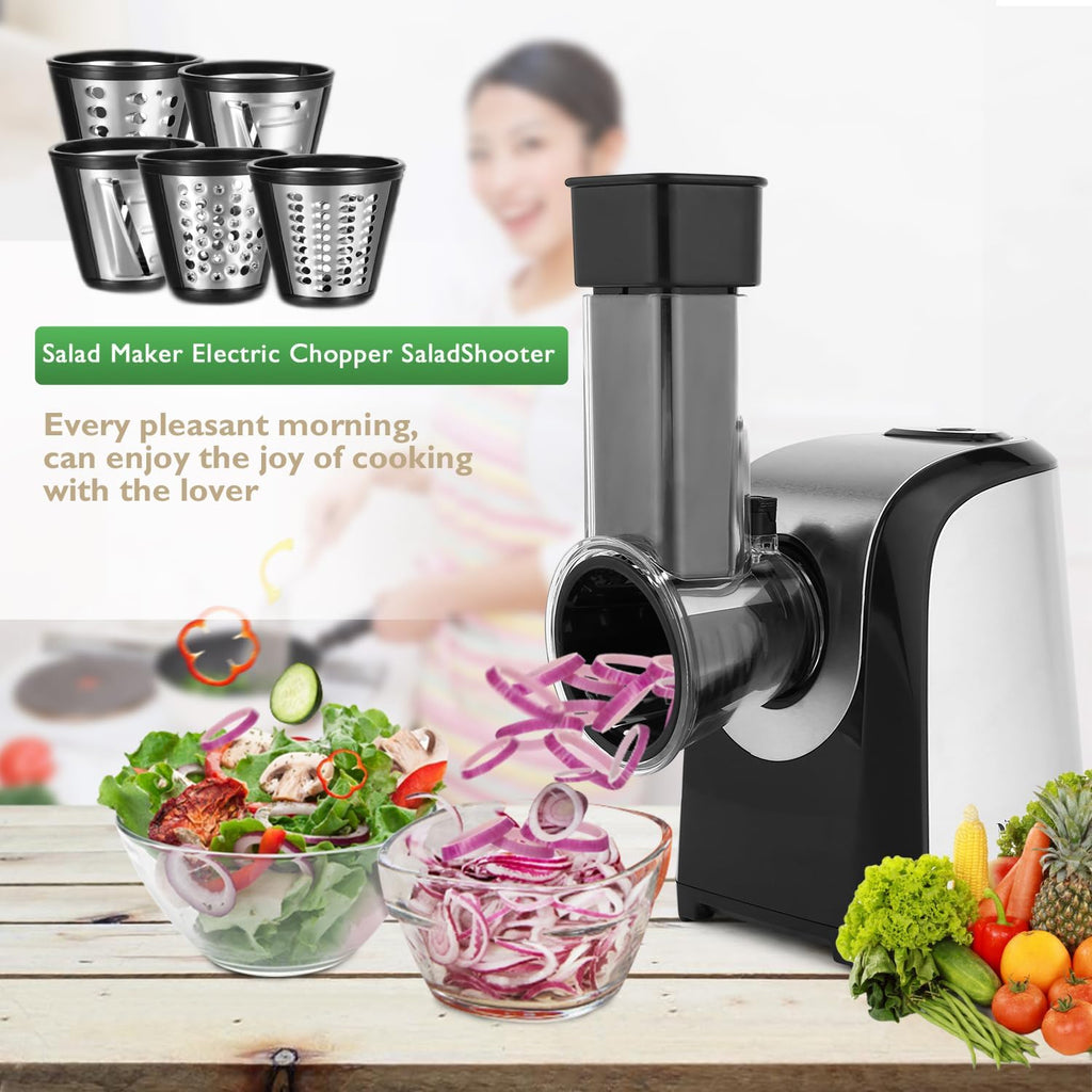 Electric Cheese Grater 5 in 1 Professional Electric Shredder Vegetable Slicer 150W One-Touch Control Salad Maker Y174375