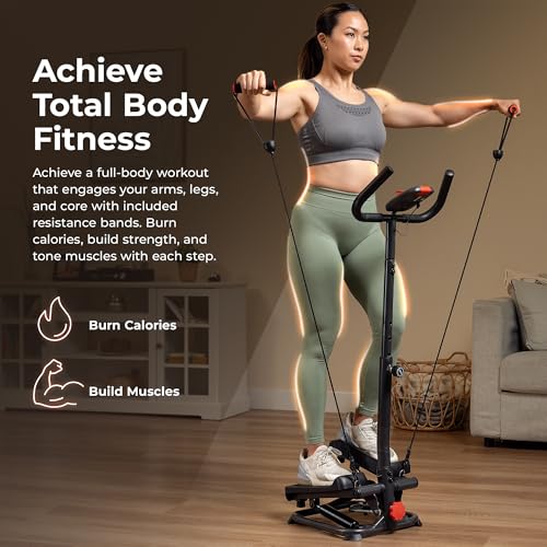 2-in-1 Smart Stepper Machine with Handlebar and Resistance Bands F785