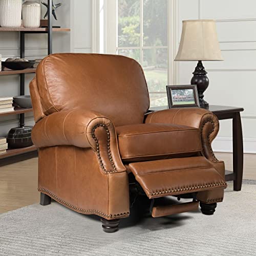 Antique Dark Sanded Bomber Top Grain Leather Recliner Chair with Espresso Wood Legs M30569