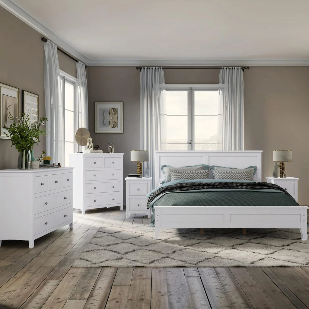 White Queen Size 5 Piece Wood Bedroom Furniture Set R175331