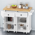 White Kitchen Island Cart with Wood Top and Drop Leaf H73662