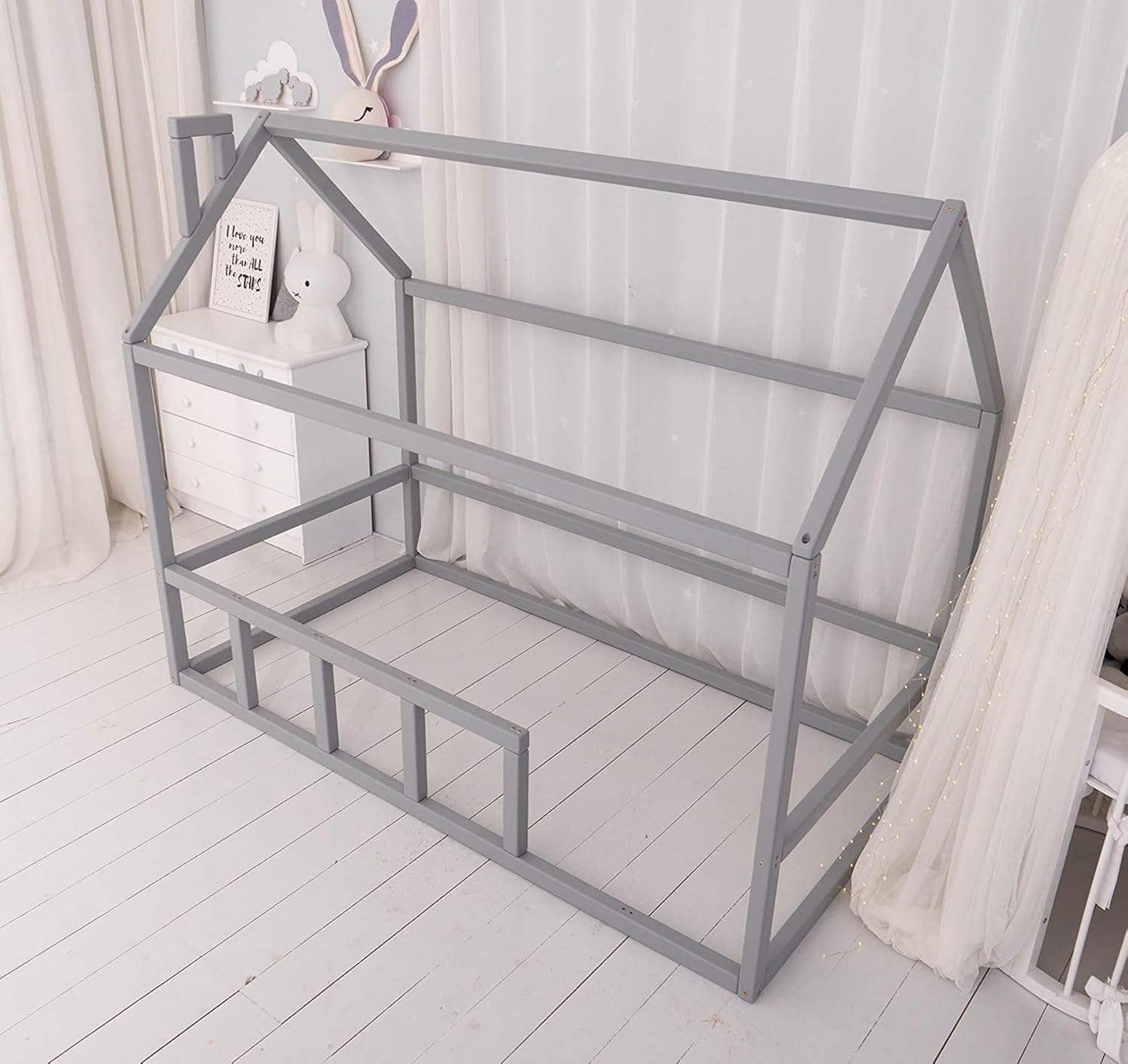 Grey Twin Floor Bed Frame P663997