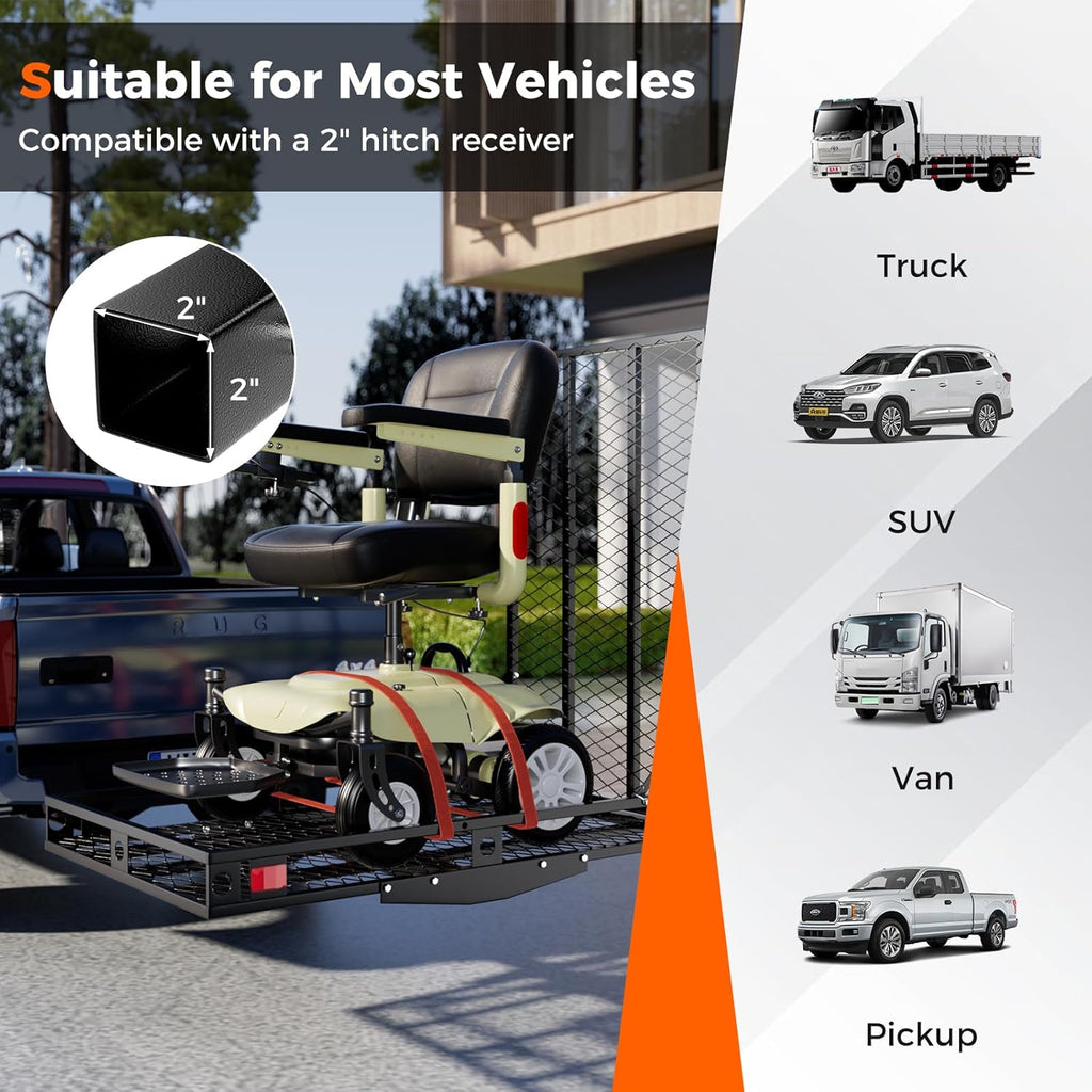 500 LBS Capacity Heavy-Duty Hitch Mount Mobility Scooter Carrier with Foldable Ramp P24996