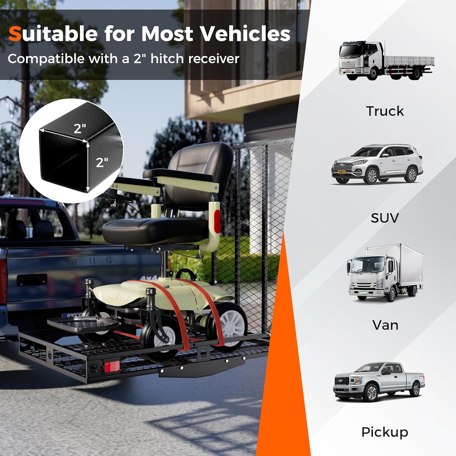 500 LBS Capacity Heavy-Duty Hitch Mount Mobility Scooter Carrier with Foldable Ramp P24996