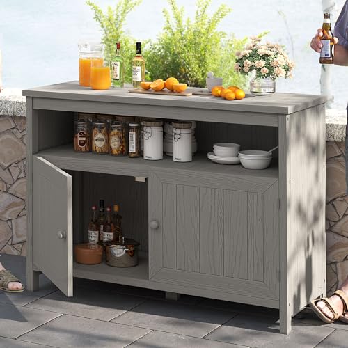 Poly Lumber Outdoor Sideboard with Storage and Shelves - Espresso P880