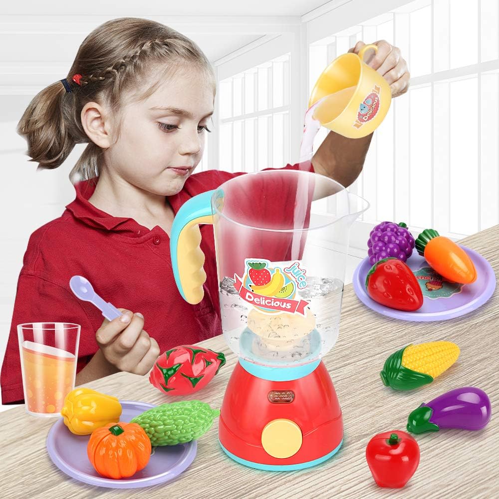 Kids Assorted Kitchen Appliance Toys, Pretend Kitchen Toy Set Includes Coffee Maker, Blender and Toaster, Cutting Play Food and Kitchen Utensils Accessories K589875
