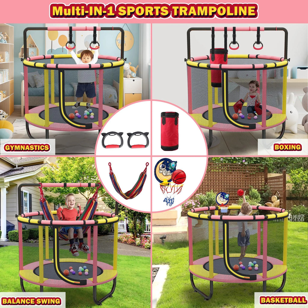 Mini Trampoline with Enclosure and Basketball Hoop D305
