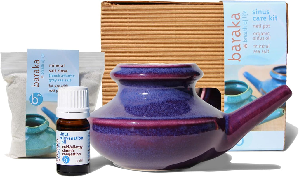 Neti Pot, 5 ml Essential Oil, 2 oz Mineral Salt Rinse Pack of 2 J704