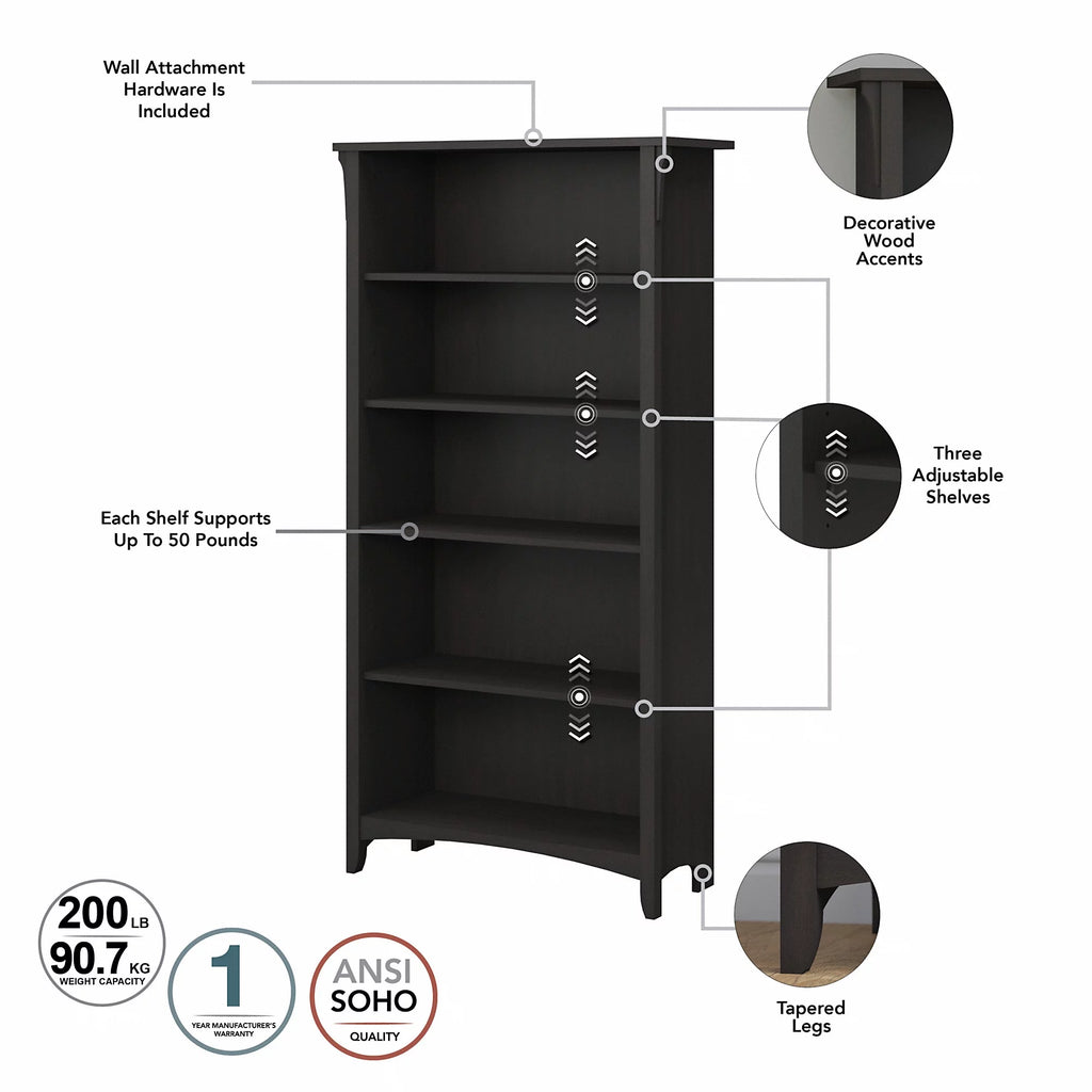 Vintage Black 5 Shelf Bookcase, Set of 2 D226