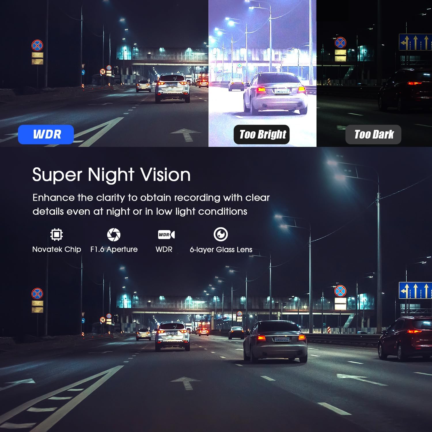 4K/1080P Wi-Fi Dual Dash Camera with IPS Screen, Night Vision, 170° Wide Angle R189
