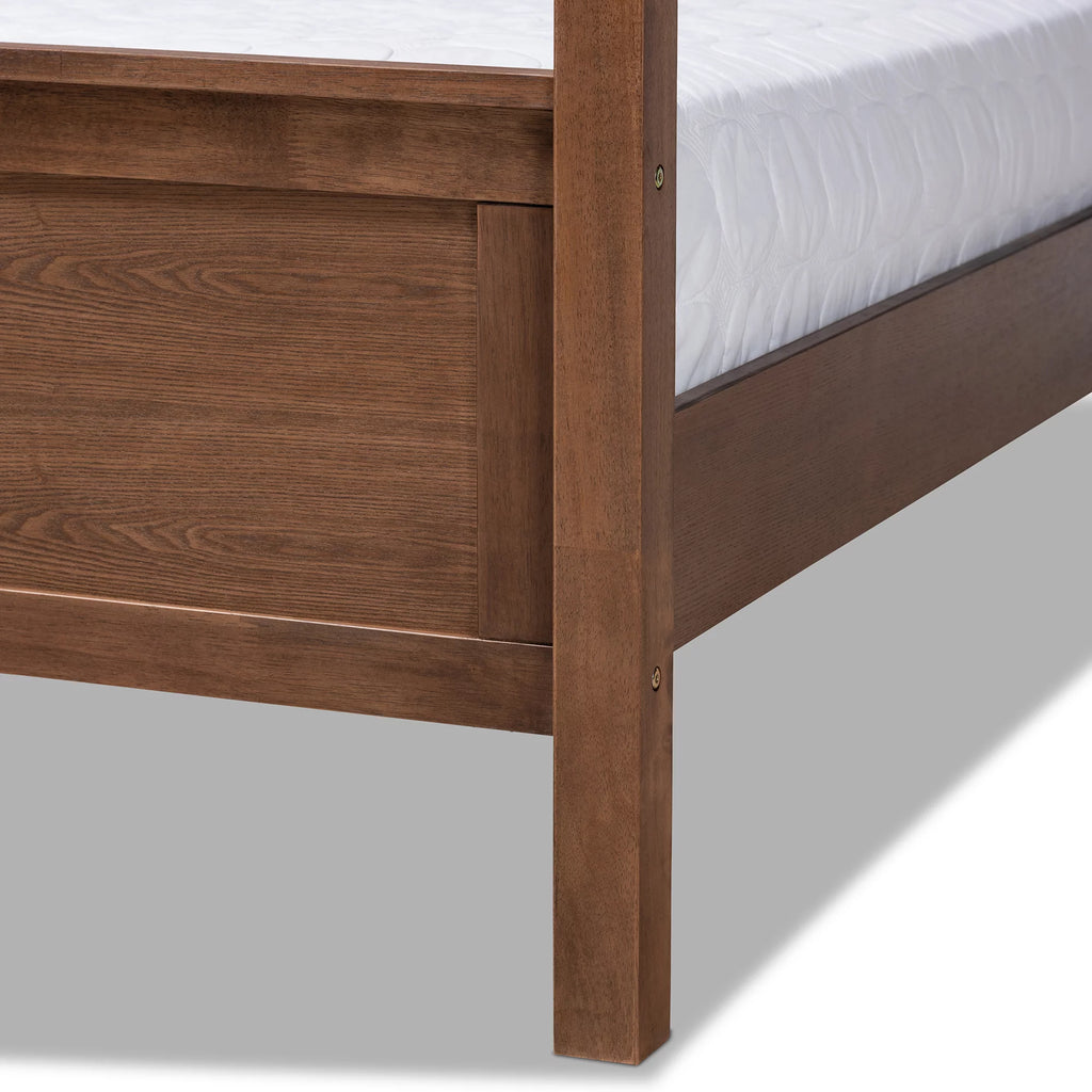 Queen Size Grey Fabric Upholstered Wood Platform Canopy Bed Y276