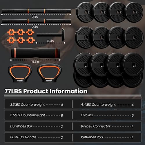 Adjustable 4 in 1 Weight Set, Dumbbell, Barbell, Kettlebell and Push-up T95577