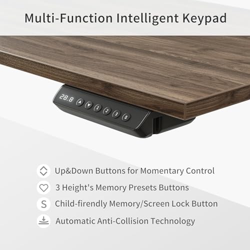 63" L Shaped Electric Height Adjustable Standing Desk with File Cabinet, Black Walnut A385