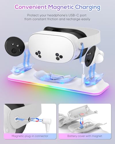 Charging Station for Meta Quest 3S/3 with RGB Light and 2 Rechargeable Batteries W3565