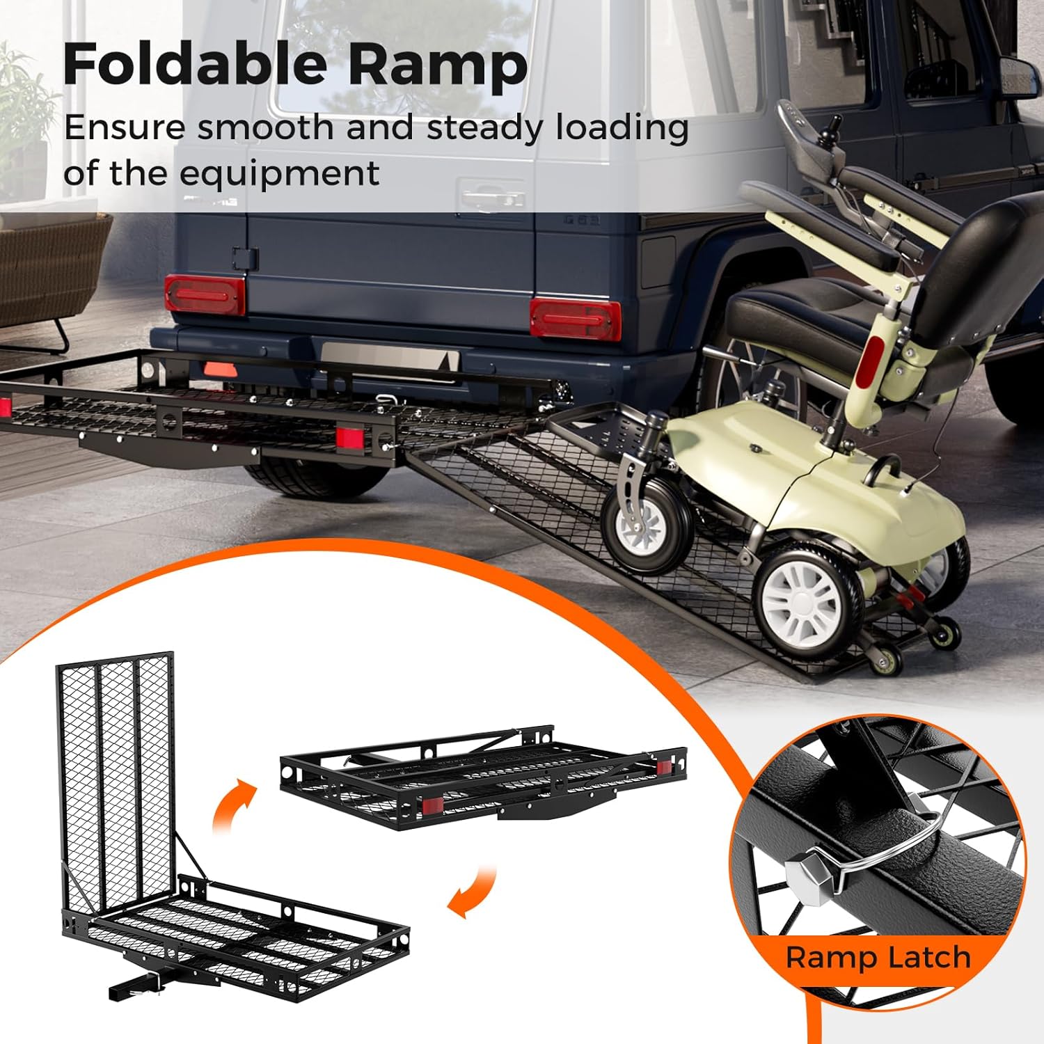 500 LBS Capacity Heavy-Duty Hitch Mount Mobility Scooter Carrier with Foldable Ramp P24996
