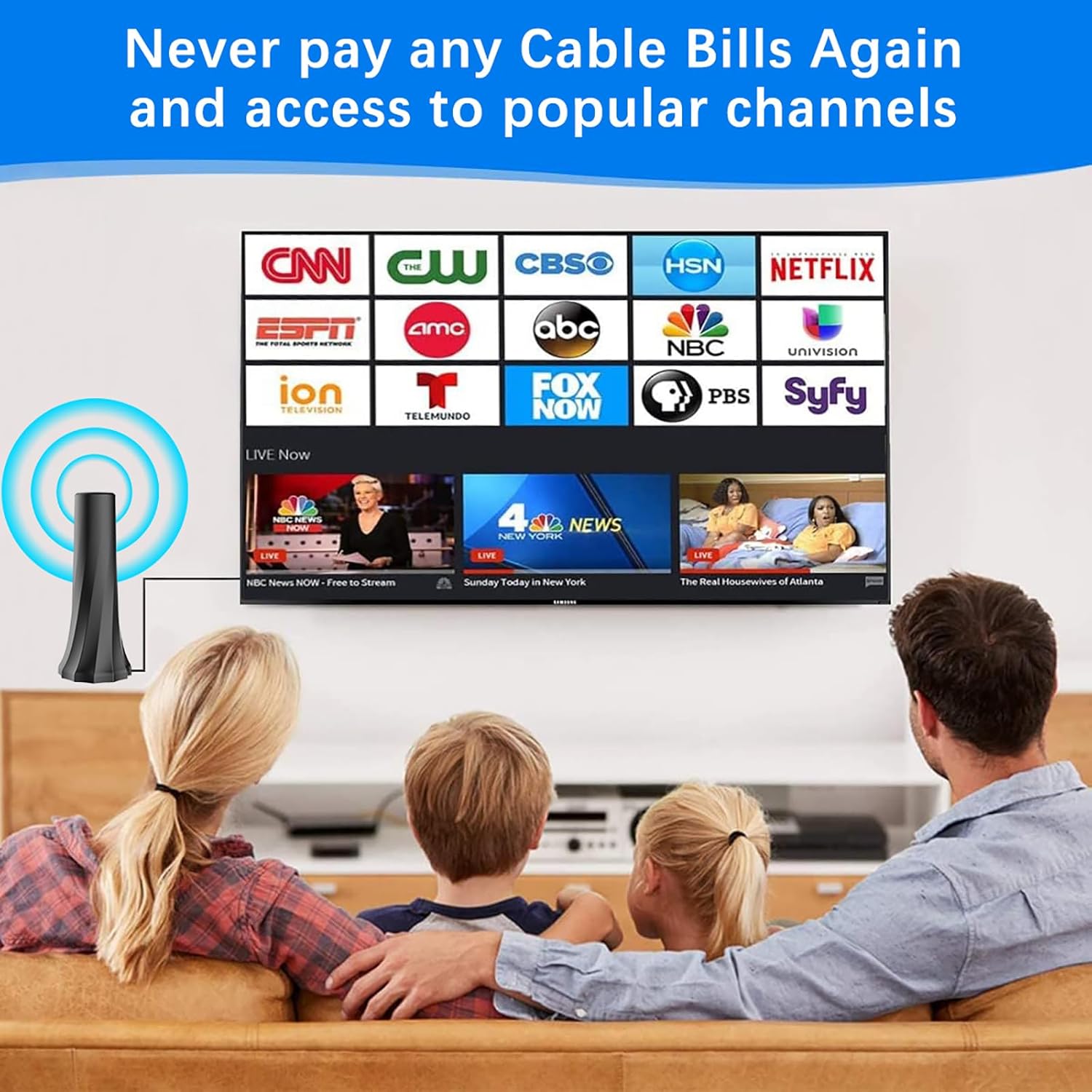 Indoor TV Antenna with Amplifier Signal Booster and 25ft Coaxial Cable D8958