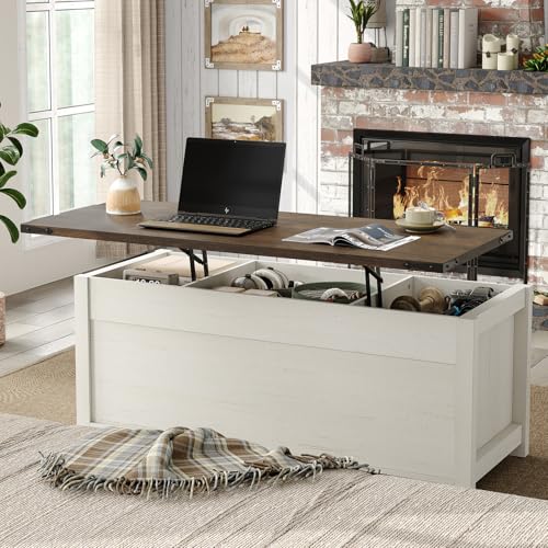 47.3'' Lift Top Coffee Table with Storage, White, Grey Top G724