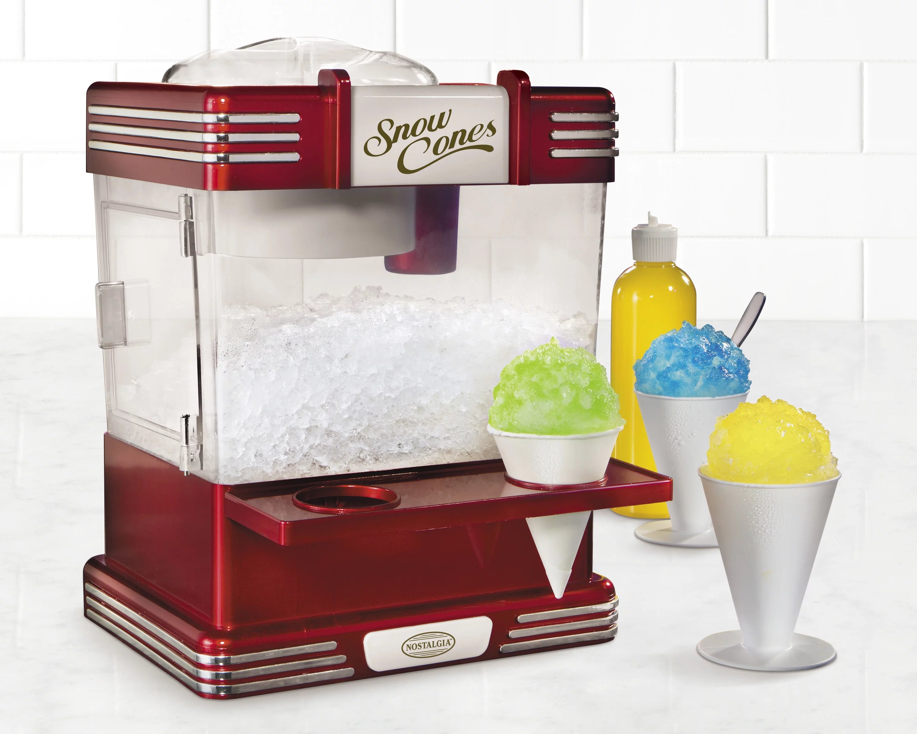 Red Snow Cone Maker with 2 Reusable Cones & Ice Scoop H4004