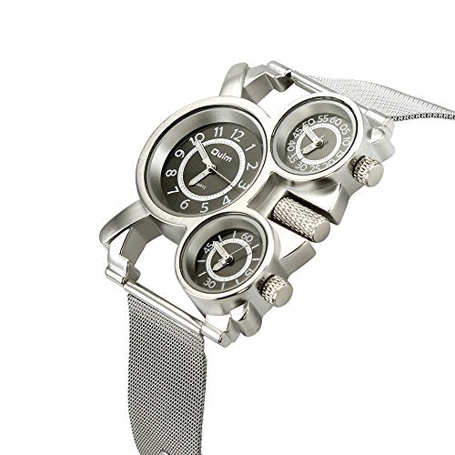 Men's Military Quartz Analog Wrist Watch Stainless-Steel Metal Mesh Strap Gunmetal M50959