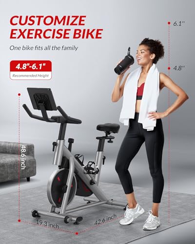 Stationary Bike with Thickened Steel Tube, Silent Belt Drive, Heavy Flywheel, Comfortable Seat Cushion and Upgraded LED Monitor P437853