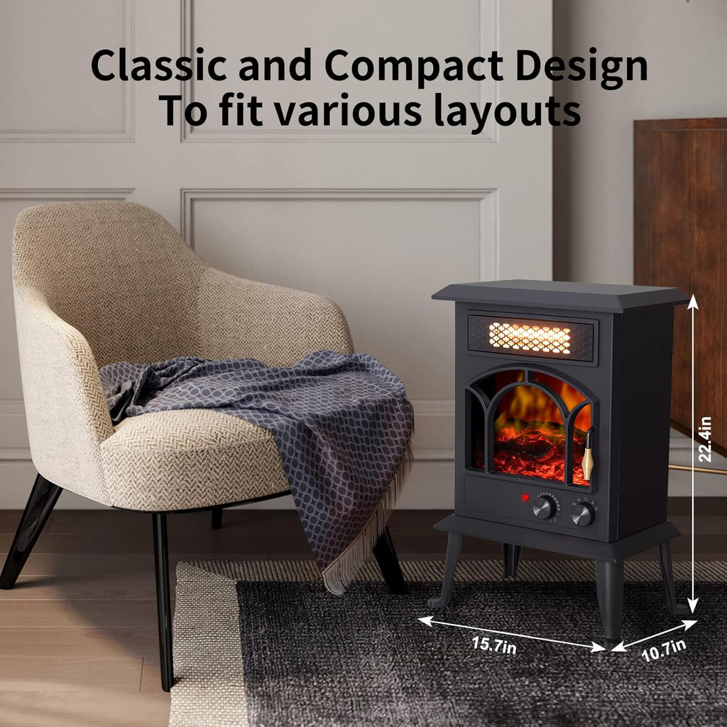 1500W Portable Infrared Electric Fireplace Heater with Realistic Flame Effects C791857