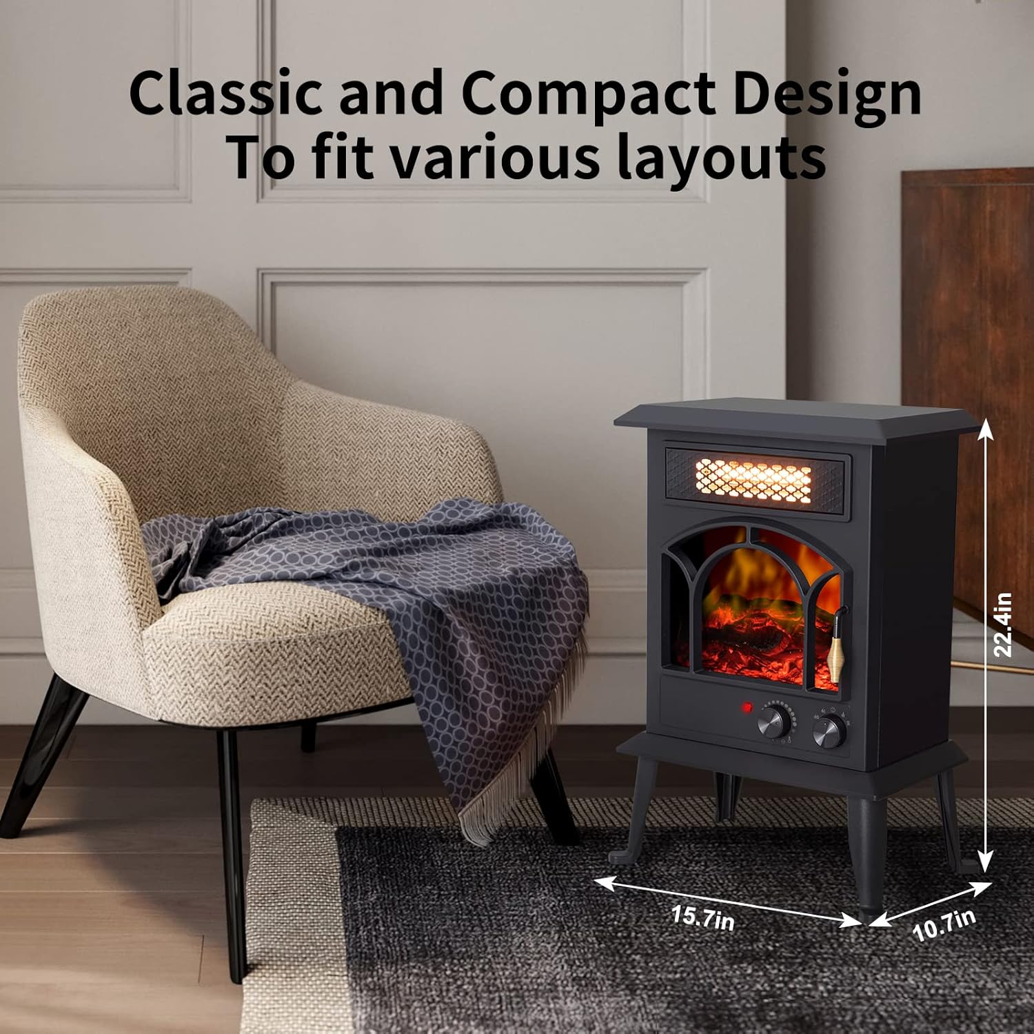 1500W Portable Infrared Electric Fireplace Heater with Realistic Flame Effects C791857