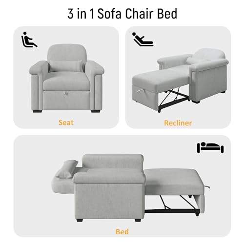 Beige Convertible Single Sofa Bed with Pillow and Adjustable Backrest E156738
