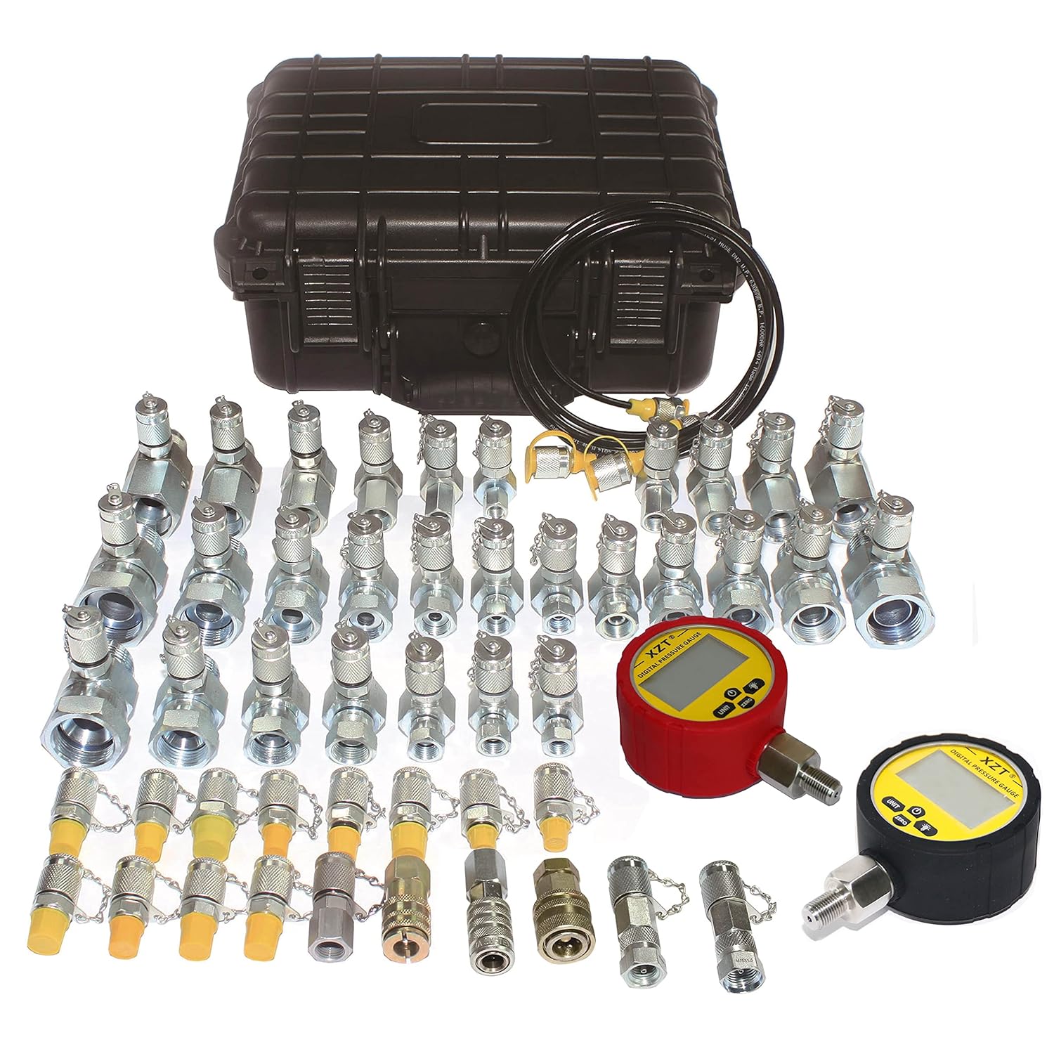 Hydraulic Pressure Test Coupling Kit, Pressure Gauges Set, Test Hose, BSPP ORFS JIC Hydraulic Swivel Run Tees Set Repair Tools X278
