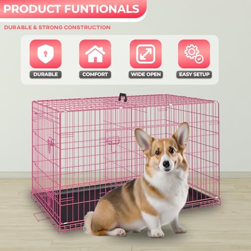 48 Inch Folding Metal Wire Dog Crate with Divider Panel and Leak-Proof Plastic Tray, Black Y680606