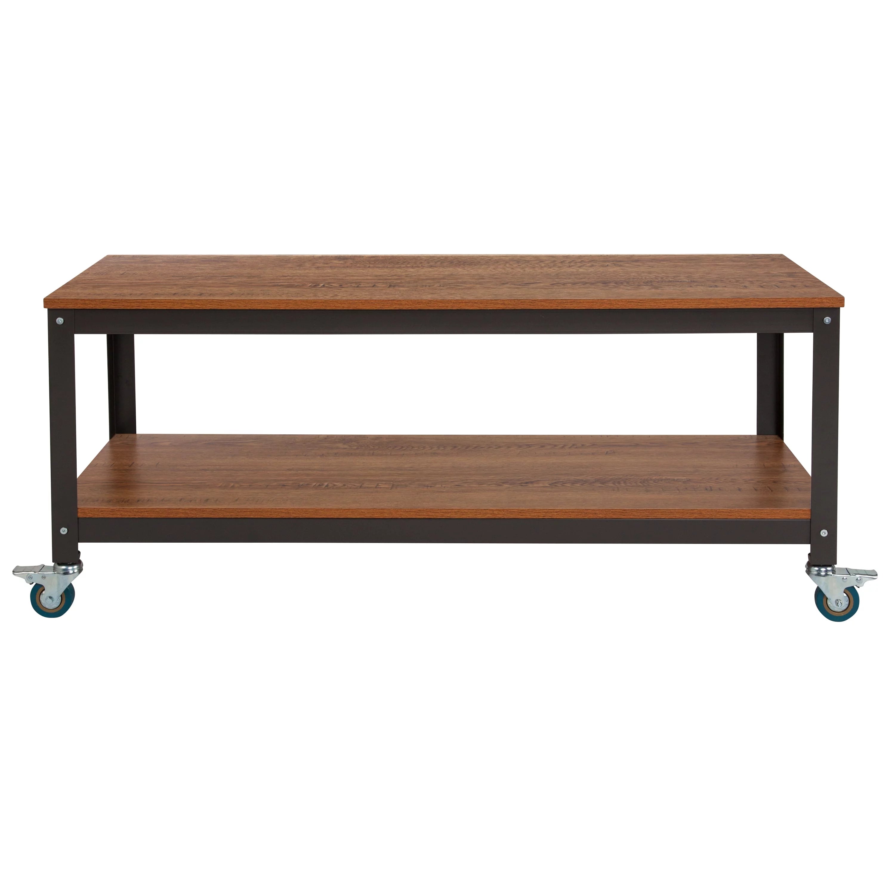 Brown Oak Wood Grain TV Stand with Metal Wheels L74422