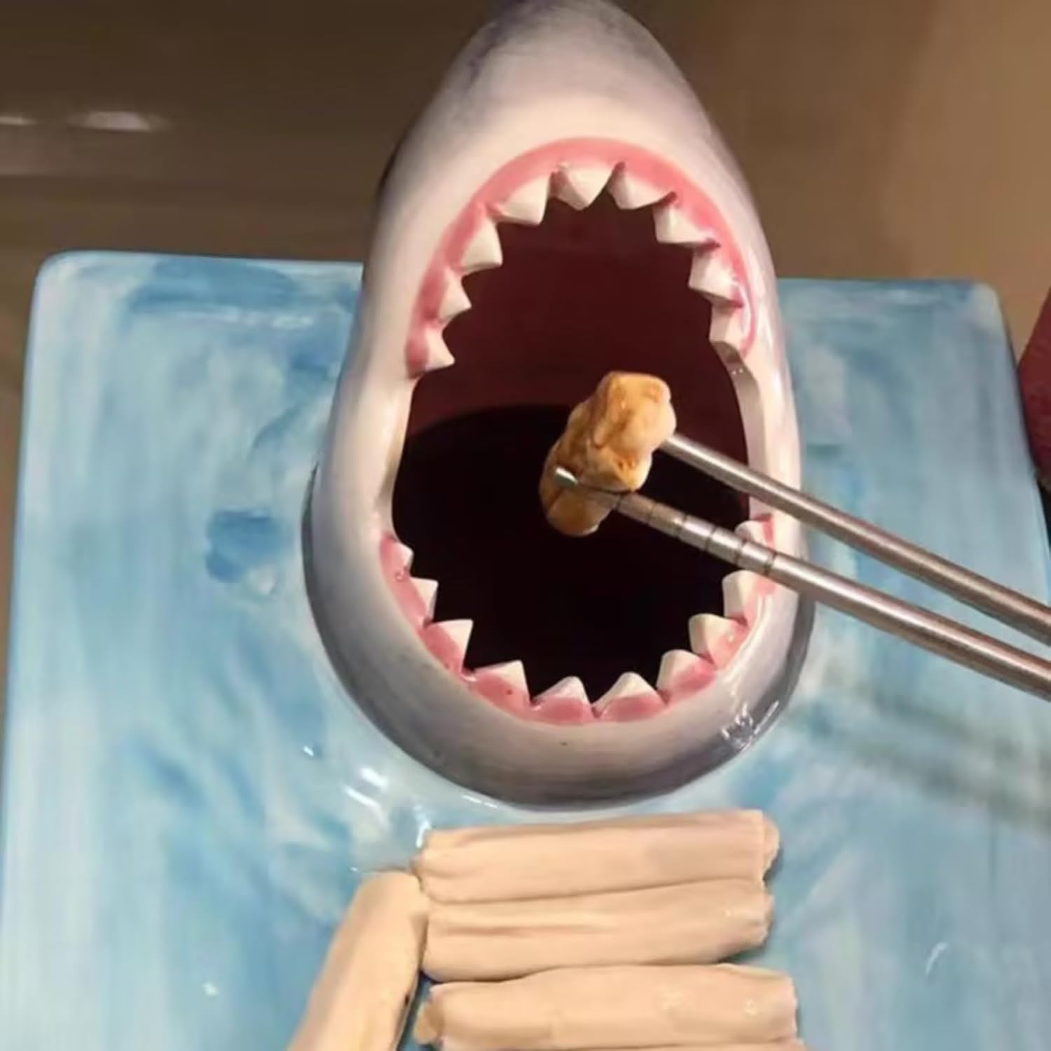 Shark Ceramic Sushi Plate with Soy Sauce Bowl and Chopstick Holder V4057
