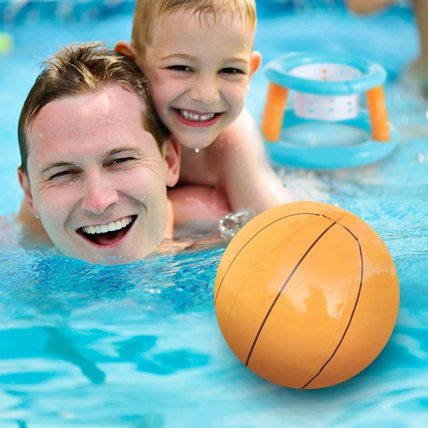Light Blue Inflatable Pool Volleyball Set with 2 Balls and Basketball Hoops U792
