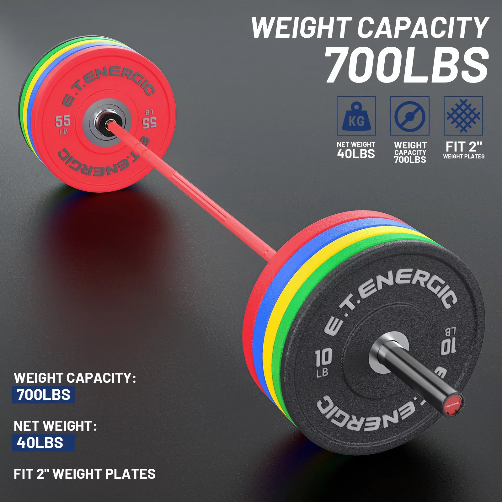 7ft 40 lb Olympic Bar Weight Barbell 700 lb Capacity V183