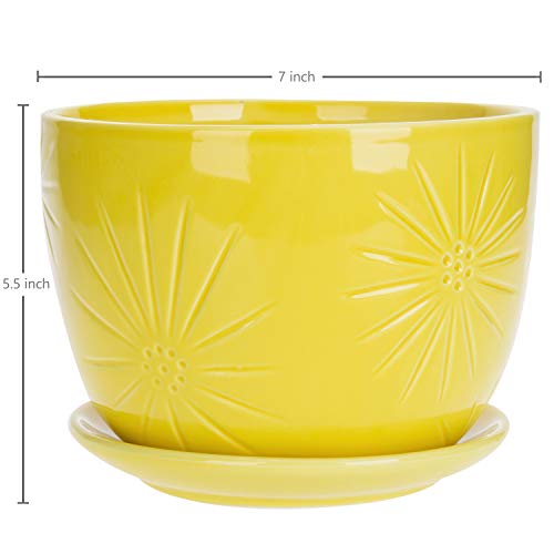 7 Inch White Ceramic Plant Pot with Drainage Hole and Saucer L724310