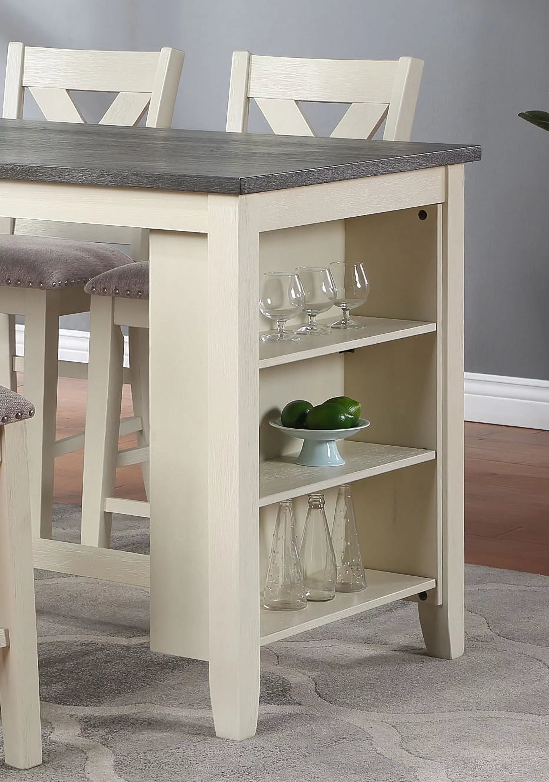 5pc Counter Height Dining Table with Storage Shelves and Stools E52093
