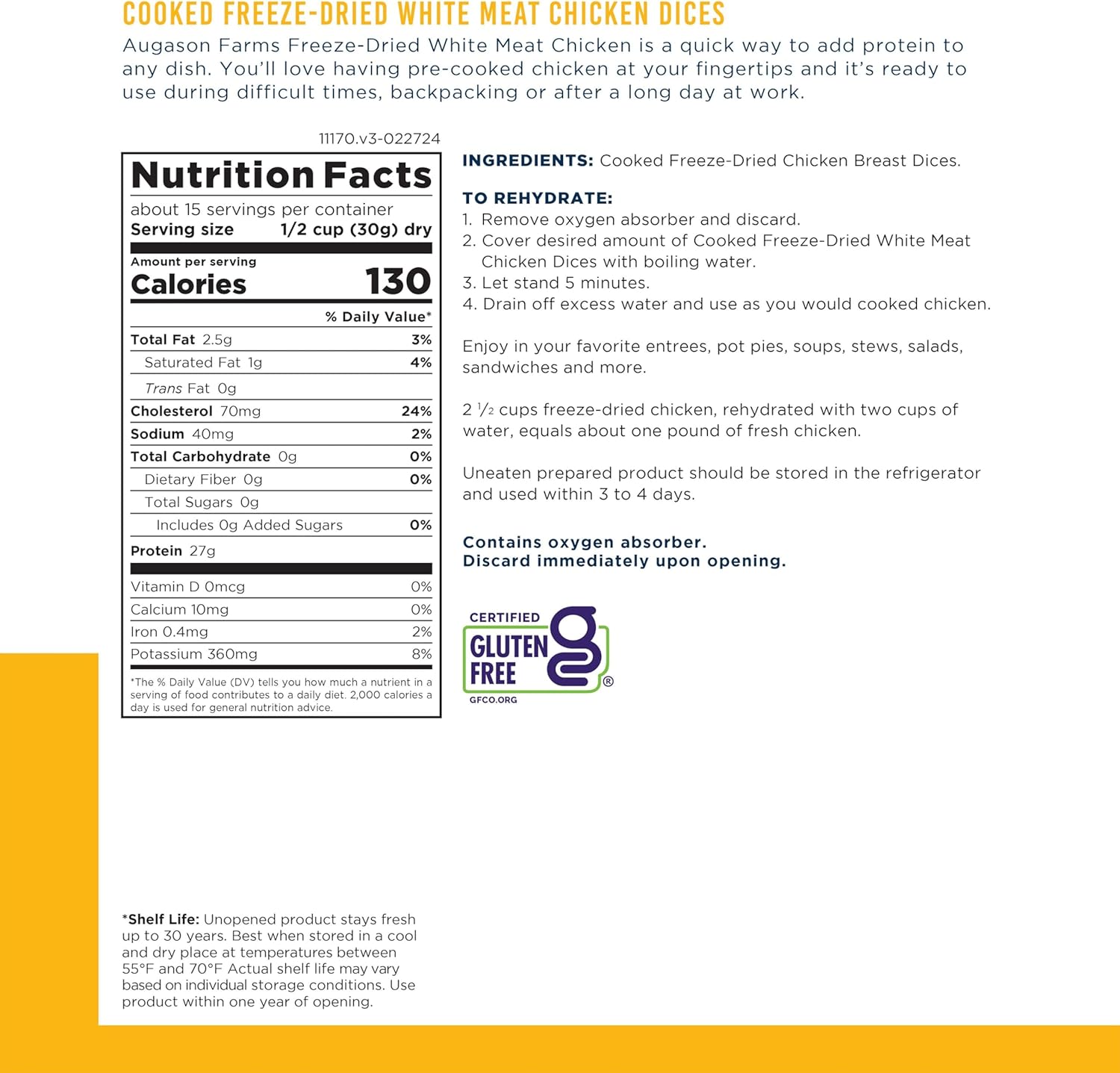 Freeze-Dried White Meat Chicken, 16 oz Z7548