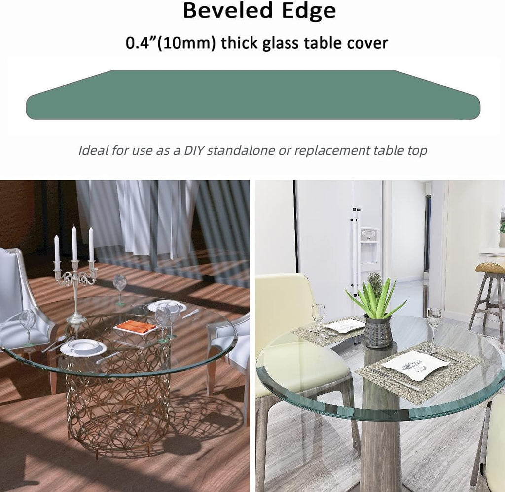 24" Round Transparent Tempered Glass Table Top 3/8" Thick Beveled Polished Edge Y69284